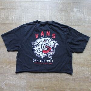 Women’s VANS Shirt Sz M Crop Top Off The Wall Black Graphic Logo